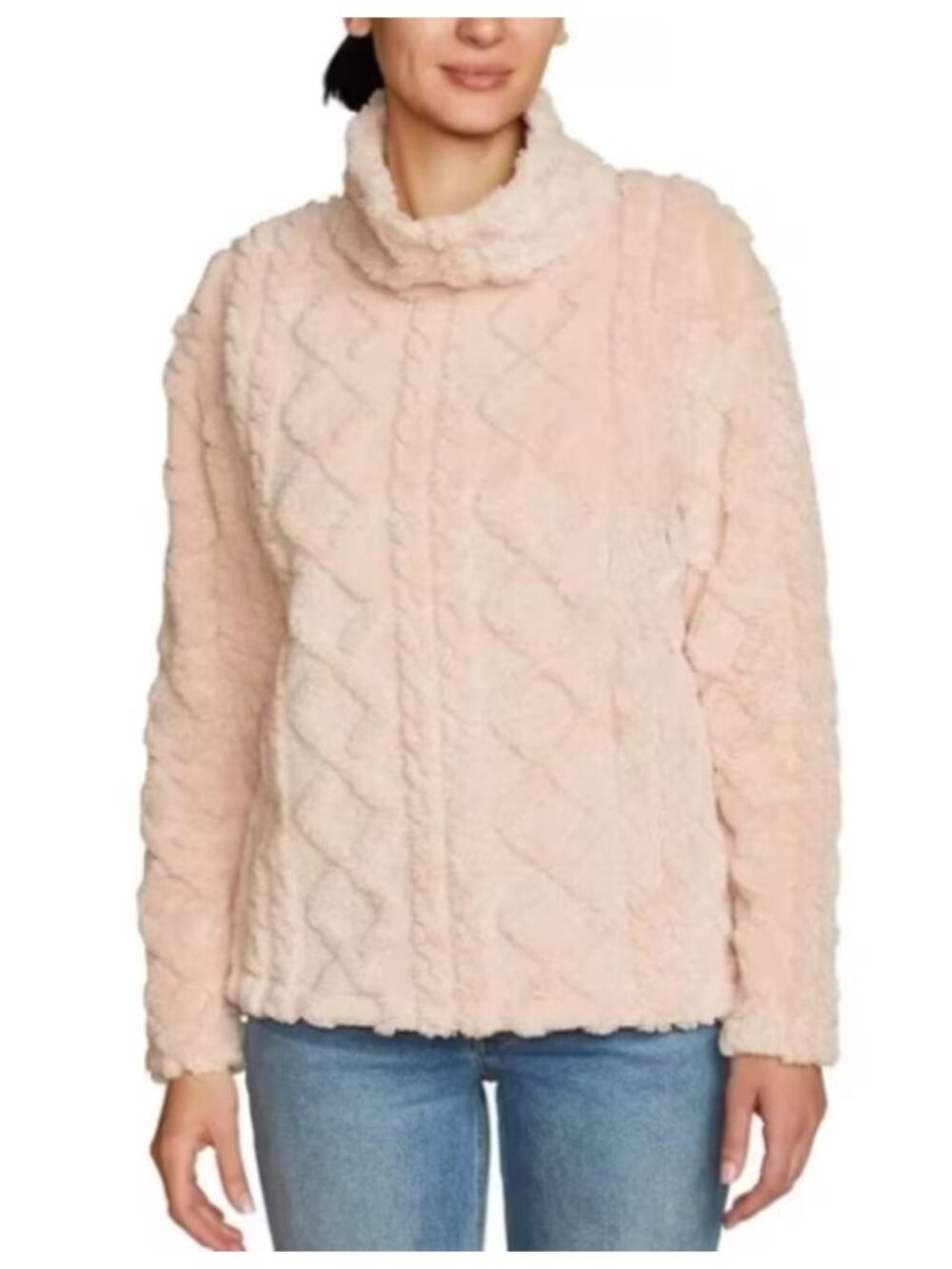 NWT Eddie Bauer Pink Cable Fleece Mock Neck Pullover sz M